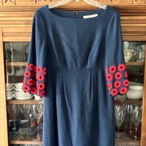 Trina Turk Navy with Embellished Embroidered Sleeves Dress size 4- Stunning!